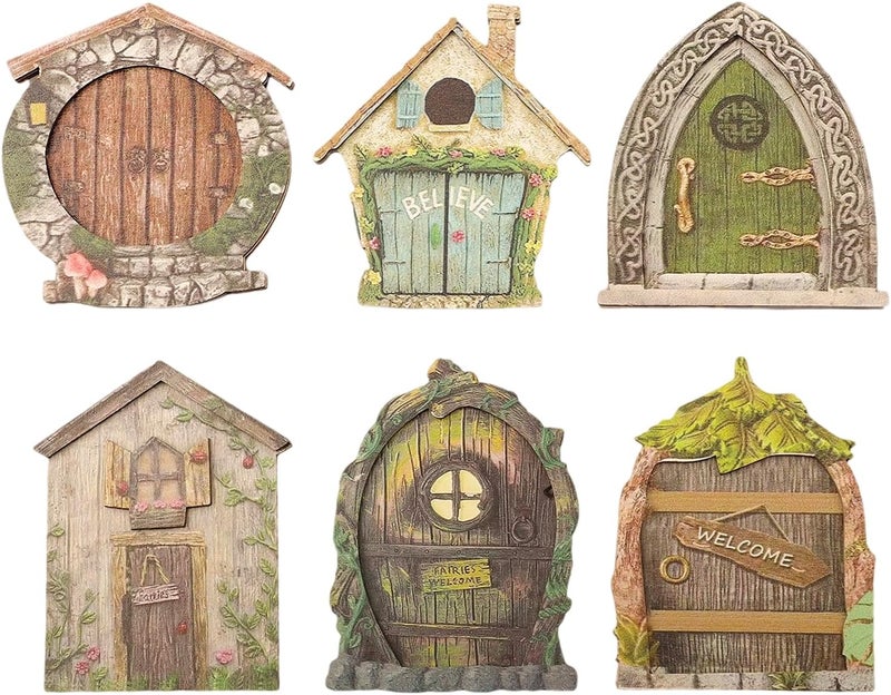 Drhomeam 6PCS for Miniature Fairy Door, for MINI Fairy Garden Door for Tree, Tiny House Doors Fairy Garden Accessories, Outdoor Tree Decor Accessories - Image 1